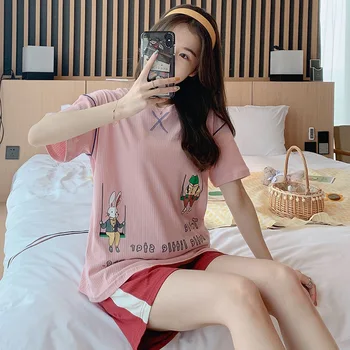 Pajamas Female Summer Pure Cotton Short Sleeve Shorts Cartoon Animation Thin Of The Cute Sweet Casual Homewear Set
Pajamas Female Summer Pure Cotton Short Sleeve Shorts Cartoon Animation Thin Of The Cute Sweet Casual Homewear Set