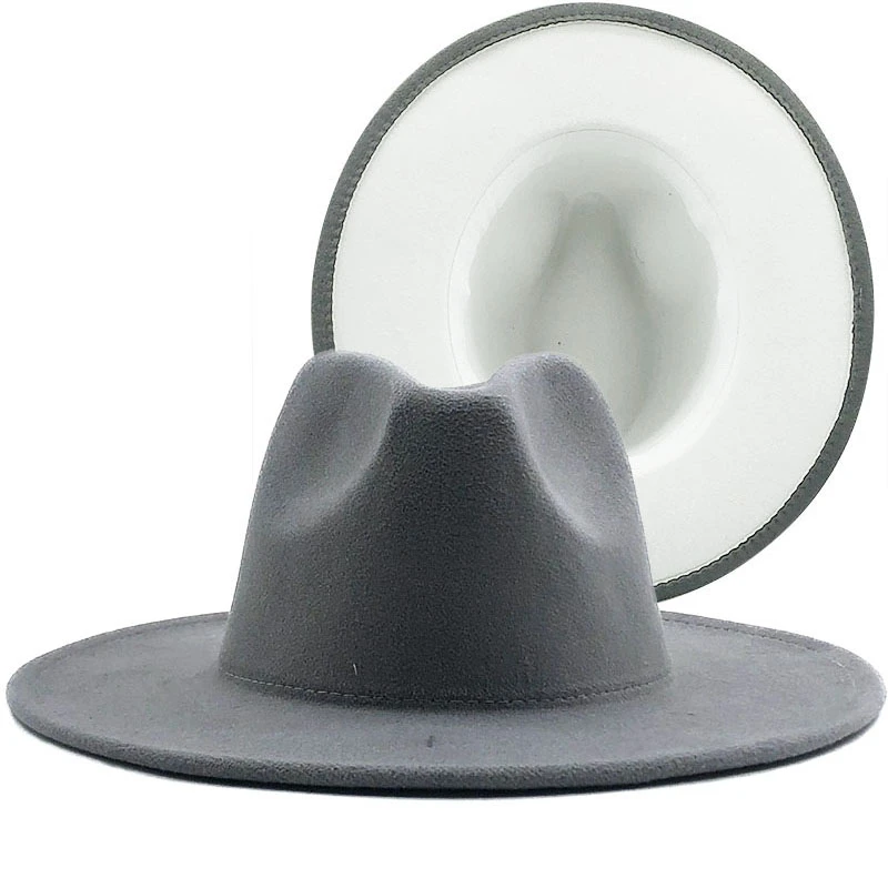 Simple Outer gray Inner white Wool Felt Jazz Fedora Hats with Thin Belt Buckle Men Women Wide Brim Panama Trilby Cap 56-58-60CM
Simple Outer gray Inner white Wool Felt Jazz Fedora Hats with Thin Belt Buckle Men Women Wide Brim Panama Trilby Cap 56-58-60CM