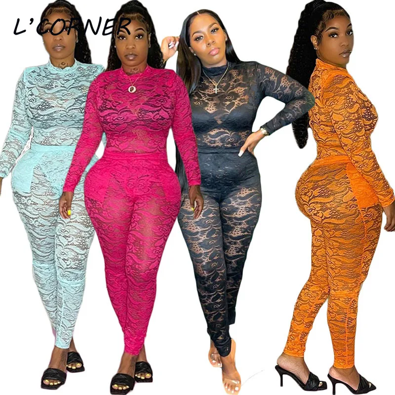 Sexy See Through Lace Two Piece Suits Long Sleeve Bodysuit & Slim Pants Set Party Club Women Outfits Plus Size S-3XL
Sexy See Through Lace Two Piece Suits Long Sleeve Bodysuit & Slim Pants Set Party Club Women Outfits Plus Size S-3XL