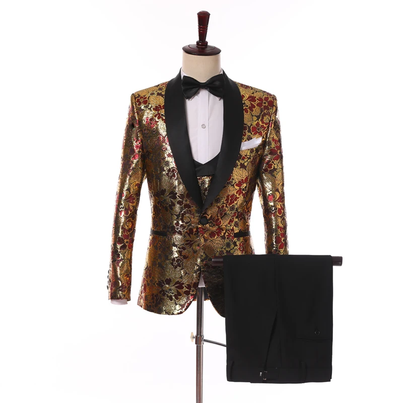 3Pcs Golden Flowers Patterned Men's Suit Set Wedding Bridegroom Jacket Pants Vest Slim Fit Blazer Trousers Business High-quality
3Pcs Golden Flowers Patterned Men's Suit Set Wedding Bridegroom Jacket Pants Vest Slim Fit Blazer Trousers Business High-quality