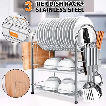 3 Tiers Dish Drying Rack Storage Shelf Kitchen Washing Holder Basket Plated Iron Knife Sink Dish Drainer Drying Rack Organizer
3 Tiers Dish Drying Rack Storage Shelf Kitchen Washing Holder Basket Plated Iron Knife Sink Dish Drainer Drying Rack Organizer