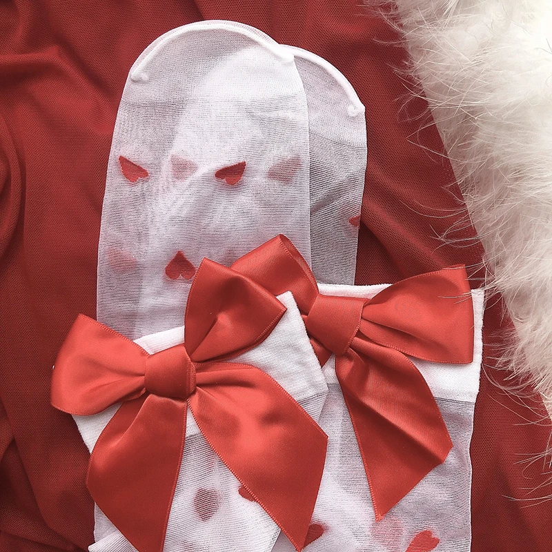 2020 Cute Small Heart Transparent Stockings Pure Lovely Red Bow Over Knee White Tigh High Sexy Suspender Tube Silk Stocking 2020 Cute Small Heart Transparent Stockings Pure Lovely Red Bow Over Knee White Tigh High Sexy Suspender Tube Silk Stocking