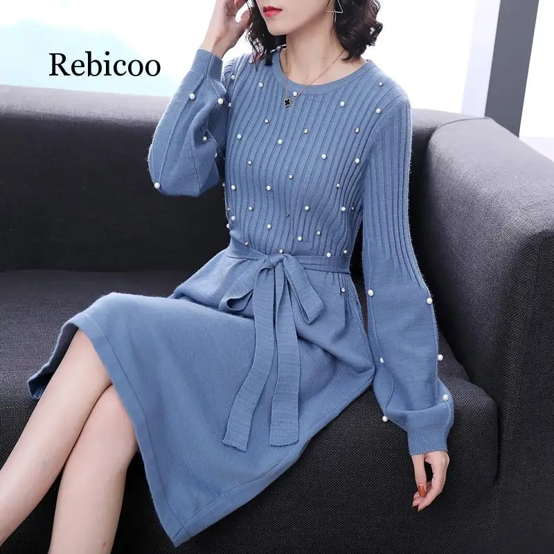 2019 autumn new long-sleeved small fragrance in the long bow tie belt heavy work beaded sweater knit dress
2019 autumn new long-sleeved small fragrance in the long bow tie belt heavy work beaded sweater knit dress