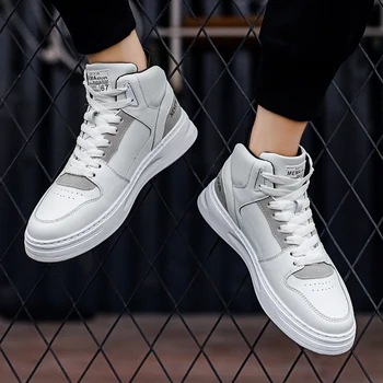 High Top Sneakers Men Winter Comfortable Lace Up Casual Adult Flat Shoes Leather Korean Version Fashion Footwear Male 
High Top Sneakers Men Winter Comfortable Lace Up Casual Adult Flat Shoes Leather Korean Version Fashion Footwear Male