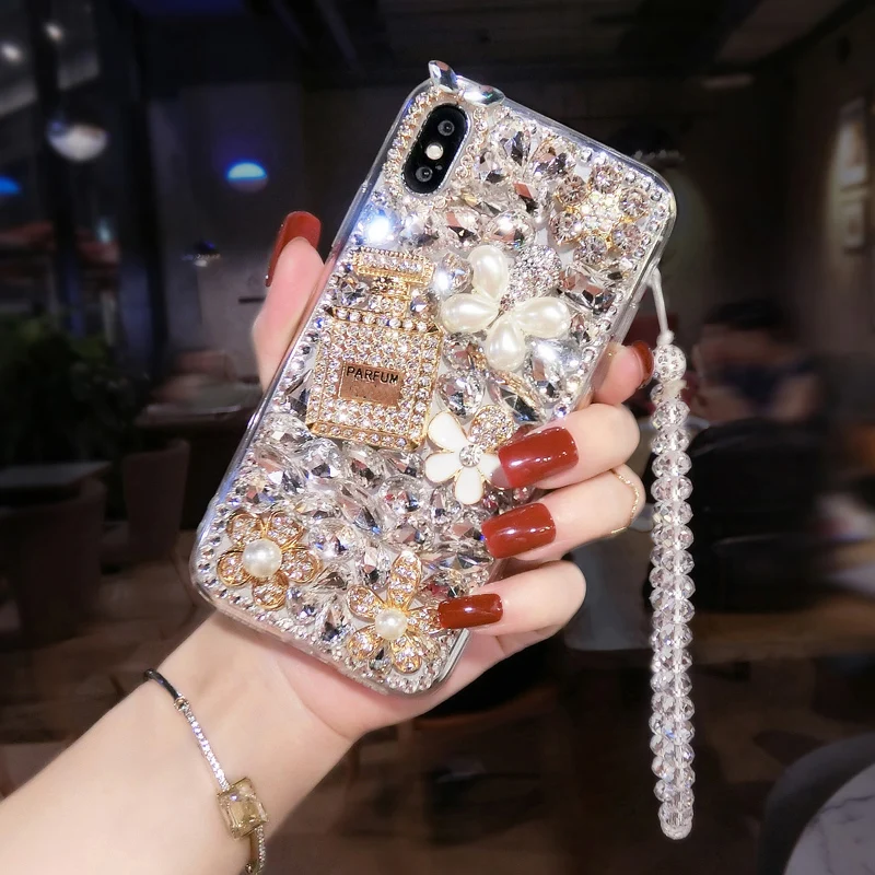 

For LG G5 G6 G7 G8 Q7 Q6 K40 K8 K10 2017 V10 V20 V30 V40 Q Stylo 4 G8S ThinQ Luxury Rhinestone Parfum Bottle Case Diamond Cover