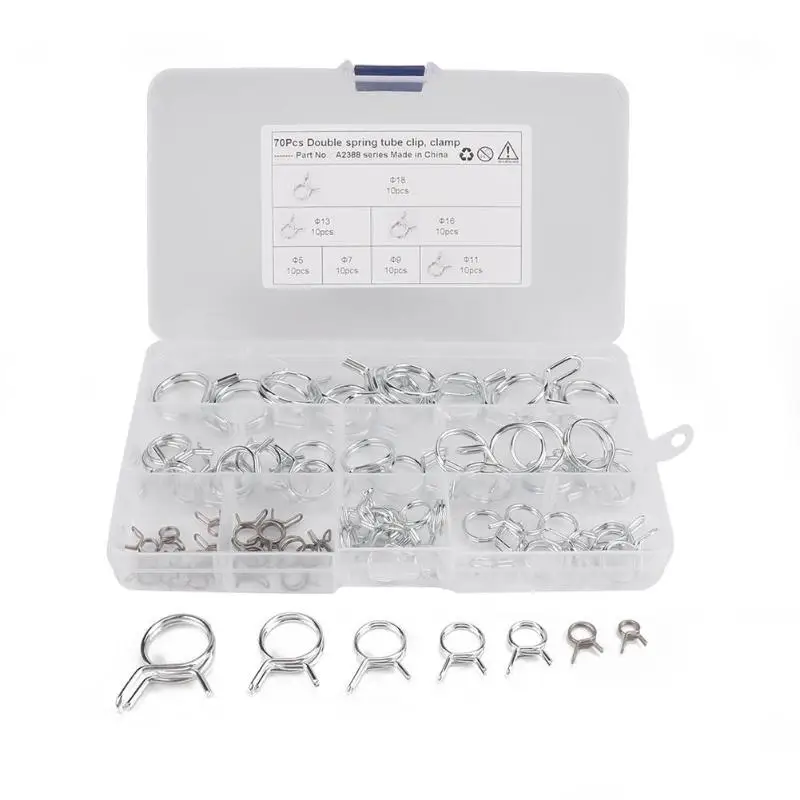 75Pcs/box Spring Hose Clamps High-quality Assorted Stainless Steel Double Wire Fuel Line Tube Clips Hardware Accessories 5-18mm
75Pcs/box Spring Hose Clamps High-quality Assorted Stainless Steel Double Wire Fuel Line Tube Clips Hardware Accessories 5-18mm