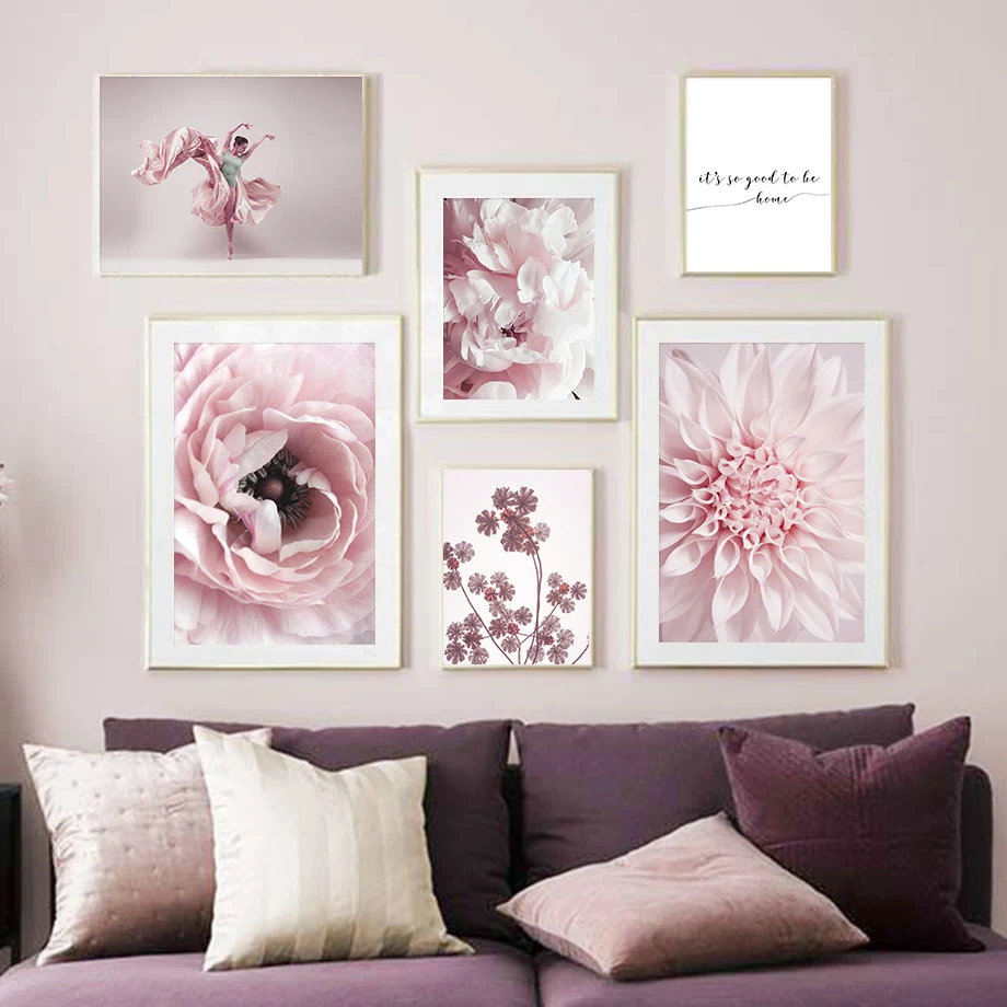 Bloom Pink Peony Dahlia Ballet Girl Quote Wall Art Canvas Painting Nordic Posters And Prints Wall Pictures For Living Room Decor