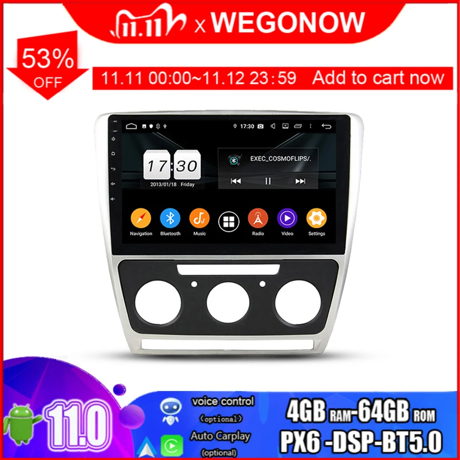 PX6 DSP HD 10 1 "Android 11 0 для VW Octavia MT 2010-2014 4 Гб ОЗУ 64 ПЗУ автомобильный DVD-плеер GPS карта RDS