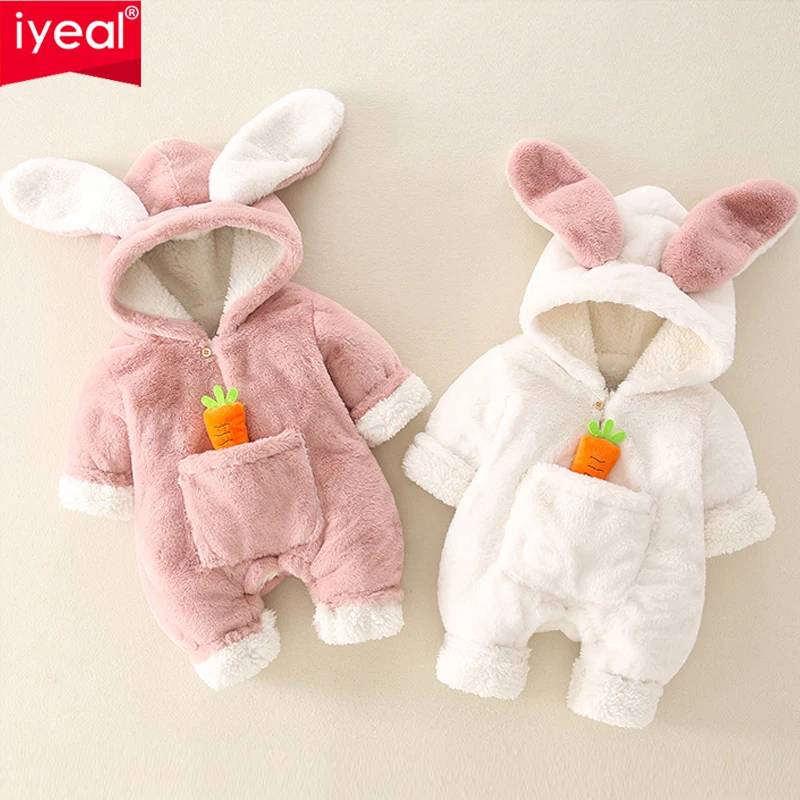 

IYEAL Plus Velvet Thicker Coat Winter Clothing Overalls Newborn Baby Soft Warm Romper Jumpsuits for Girl Boy Clothes Outerwear