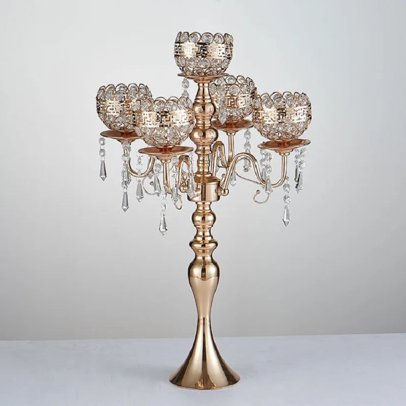 63 cm Tall 5-arms Metal Gold Candelabras With Pendants Romantic Wedding Table Candle Holder Home Decoration 10 pcs/lot
63 cm Tall 5-arms Metal Gold Candelabras With Pendants Romantic Wedding Table Candle Holder Home Decoration 10 pcs/lot