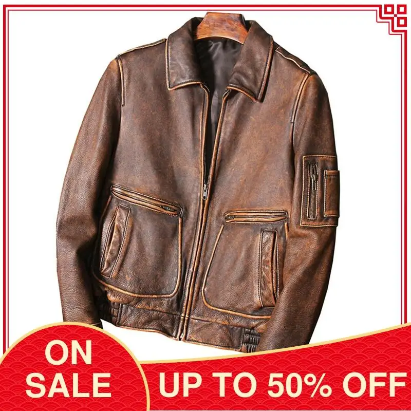 2020 Vintage Brown Military Style Pilot Leather Jacket Men Plus Size 5XL Genuine Cowhide Autumn Slim Fit Aviator Leather Coat
2020 Vintage Brown Military Style Pilot Leather Jacket Men Plus Size 5XL Genuine Cowhide Autumn Slim Fit Aviator Leather Coat
