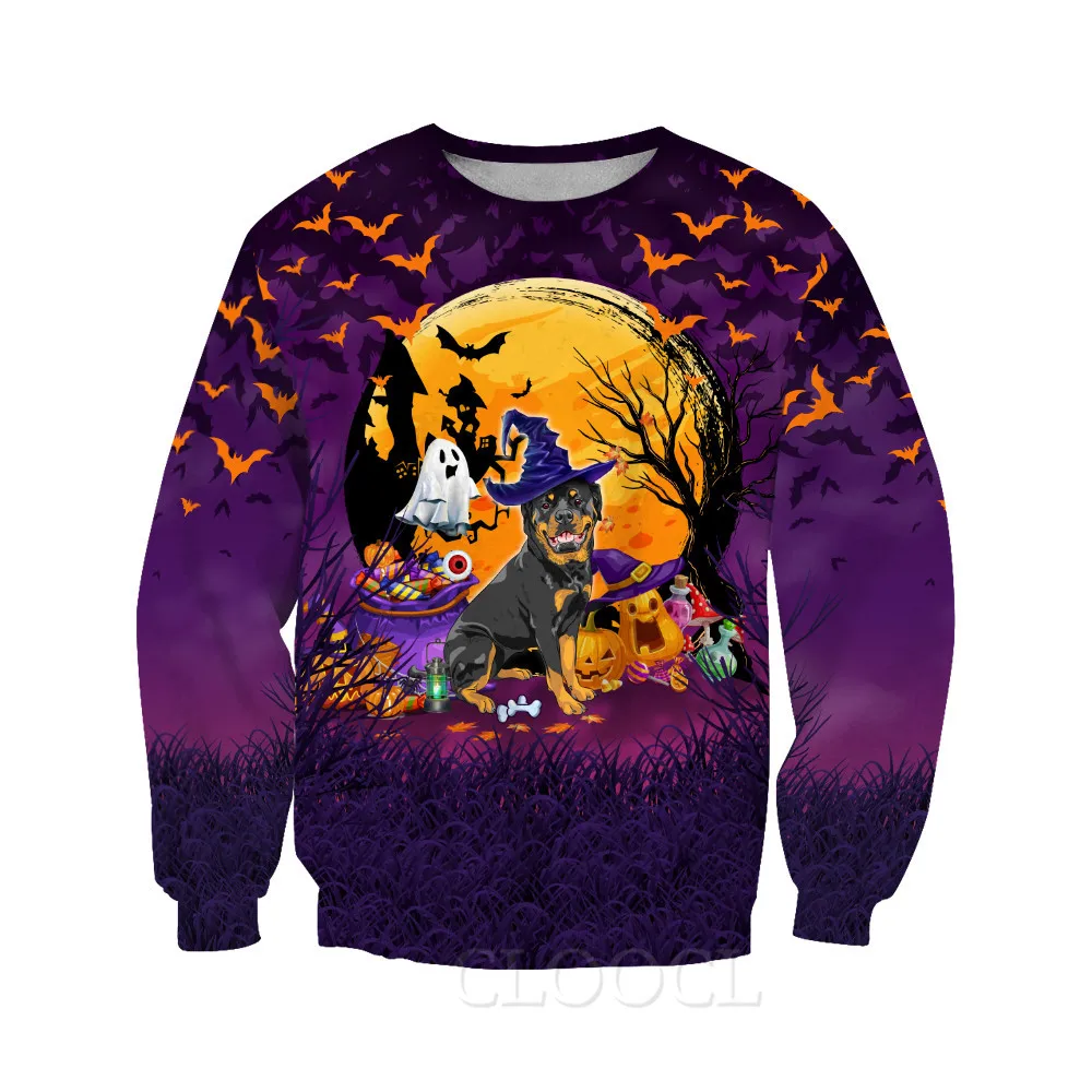 

HX Halloween Sweatshirts Graphic Rottweiler Labrador French Bulldog Print Streetwear Animal Festival Theme Pullovers Tops