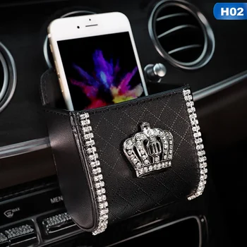 Crown Crystal Leather Car Outlet Air Vent Trash Box Mobile Phone Holder Storage Bag Pouch Car Accessories 
Crown Crystal Leather Car Outlet Air Vent Trash Box Mobile Phone Holder Storage Bag Pouch Car Accessories