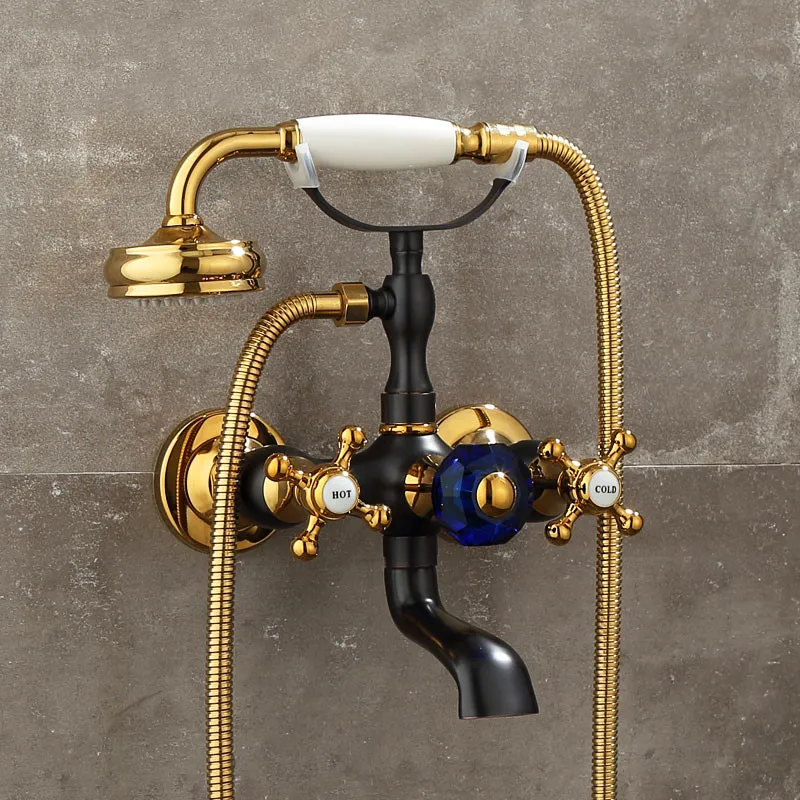 Brushed Gold Bathroom Bathtub Faucet Soild Brass Hot & Cold Mixer Tap With Ceramic Crystal Handle Shower Wall Mount Crane Vessel
Brushed Gold Bathroom Bathtub Faucet Soild Brass Hot & Cold Mixer Tap With Ceramic Crystal Handle Shower Wall Mount Crane Vessel