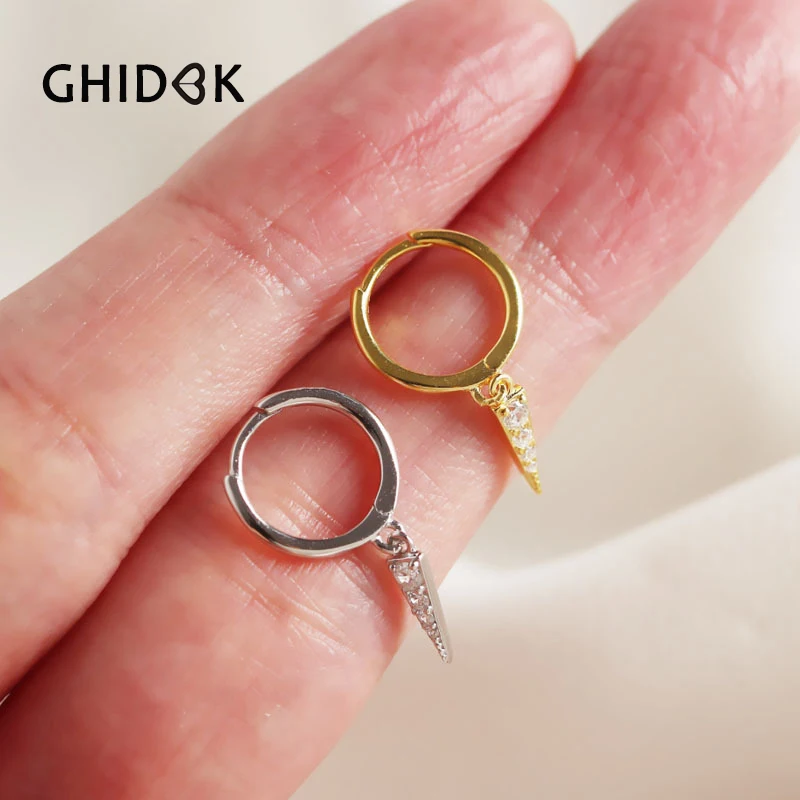 GHIDBK Punk S925 Silver Minimal Spike CZ Pendant Earrings Small Thin Cubic Zirconia Hoops with Charm Gold Dainty Huggie Earring
GHIDBK Punk S925 Silver Minimal Spike CZ Pendant Earrings Small Thin Cubic Zirconia Hoops with Charm Gold Dainty Huggie Earring