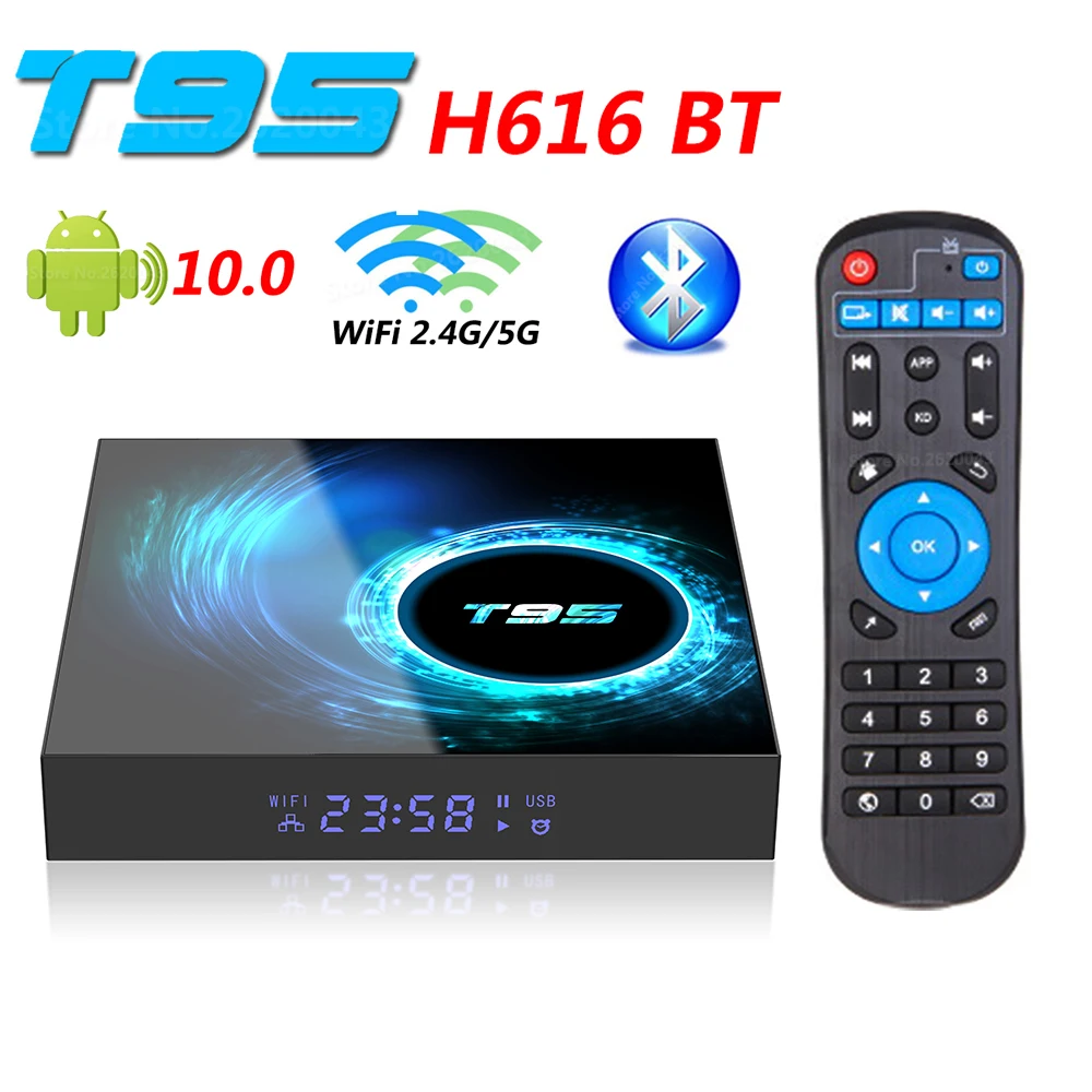 Приставка Смарт ТВ T95 H616 BT Android 10 0 2 4 ГГц Wi Fi Bluetooth Гб ОЗУ 32 ГБ 64 128 ПЗУ Allwinner 4K HD