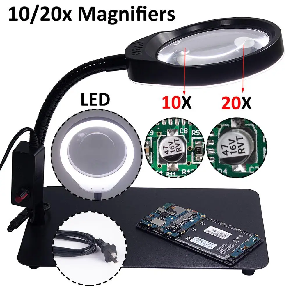 Magnifying glass with led lights 10/20X In 1 desk table loupe magnifier lamp for beauty salon embroidery
Magnifying glass with led lights 10/20X In 1 desk table loupe magnifier lamp for beauty salon embroidery