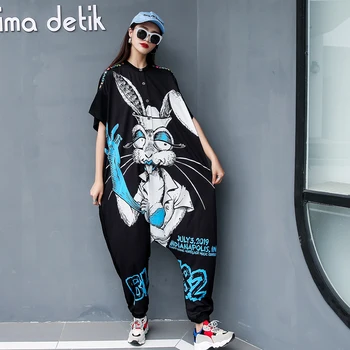 Summer streetwear cartoon rabbit Playsuits oversized loose hip hop jumpsuit women new thin short sleeve Romper button Bodysuit
Summer streetwear cartoon rabbit Playsuits oversized loose hip hop jumpsuit women new thin short sleeve Romper button Bodysuit