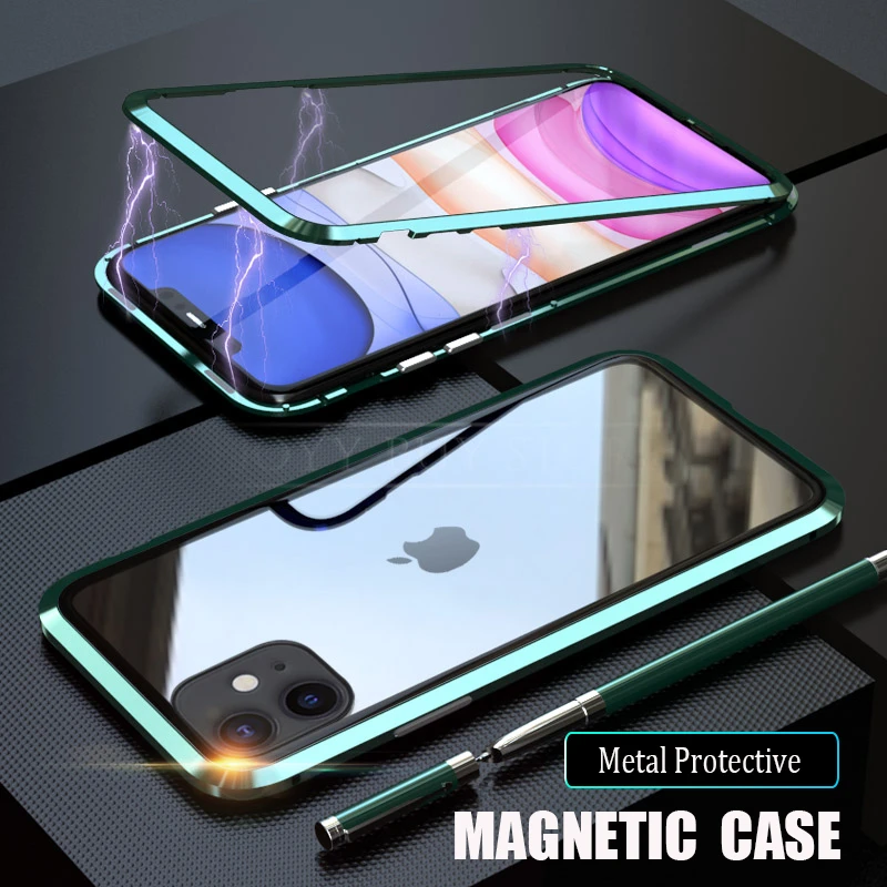 Магнитный адсорбционный чехол для телефона iPhone 11 Pro Max 360 магнитный металлический