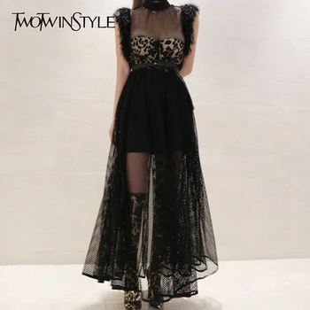 TWOTWINSTYLE Patchwork Mesh Leopard Tassel Dress For Women Stand Collar Sleeveless High Waist Sashes Dresses Female 2020 Fashion
TWOTWINSTYLE Patchwork Mesh Leopard Tassel Dress For Women Stand Collar Sleeveless High Waist Sashes Dresses Female 2020 Fashion
