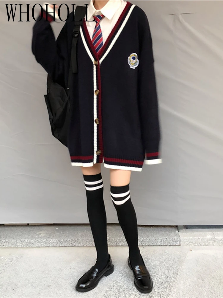 2020 Autumn Knit Female Cardigan Loose Streetwear Knit Sweater Coat Cute Cosplay Uniform V Neck knitted cardigan Women Jacket
2020 Autumn Knit Female Cardigan Loose Streetwear Knit Sweater Coat Cute Cosplay Uniform V Neck knitted cardigan Women Jacket
