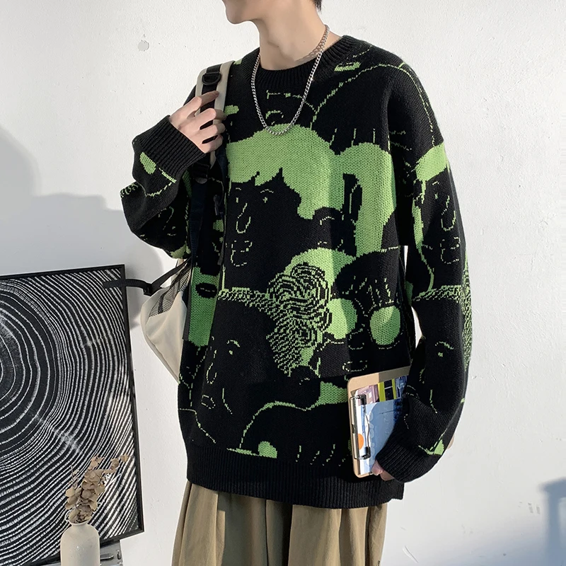 2021 men's autumn anime jacquard pullover bottoming shirt light shadow white wall plus size men's fashion loose sweater 
2021 men's autumn anime jacquard pullover bottoming shirt light shadow white wall plus size men's fashion loose sweater