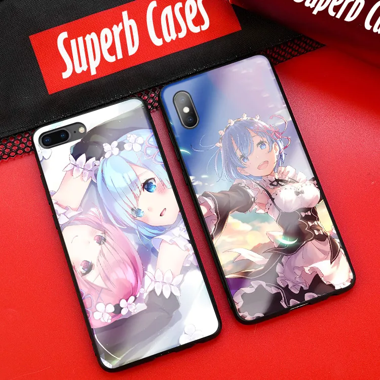 Чехол для телефона Re Zero Ram Rem Emilia аниме iPhone 6 6s 7 8 plus x xr xs 11 PRO max чехол из закаленного