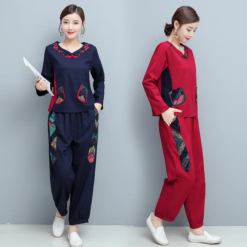 2019 Autumn New Style Ethnic-Style Cotton Linen Embroidered Colored Cloth Joint Tops + Loose Pants Set
2019 Autumn New Style Ethnic-Style Cotton Linen Embroidered Colored Cloth Joint Tops + Loose Pants Set