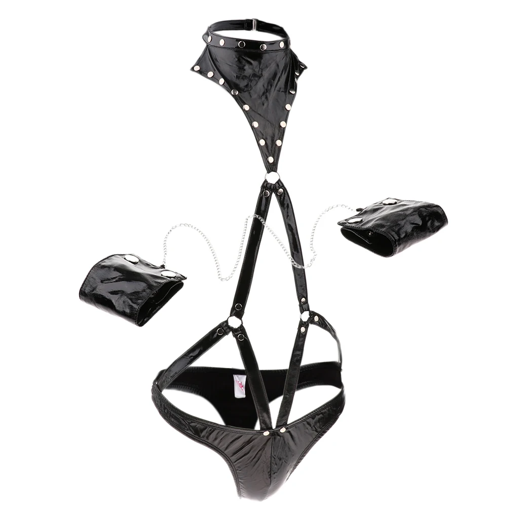 Men Wet Look PU Leather Bodysuit w/ Restraint Wrist Band Set U-Convex Pouch Underwear Jumpsuit 
Men Wet Look PU Leather Bodysuit w/ Restraint Wrist Band Set U-Convex Pouch Underwear Jumpsuit