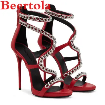 New Women's Sandals Metal S Shaped Chain Cover Heels Party Sexy High Heels Women Chic Round Toe Zip Chaussures Femmes Punk Style 
New Women's Sandals Metal S Shaped Chain Cover Heels Party Sexy High Heels Women Chic Round Toe Zip Chaussures Femmes Punk Style
