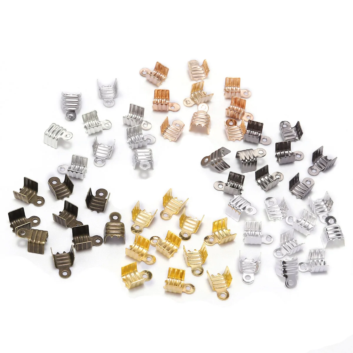 

200pcs Gold Color Small Cord End Tip Fold Over Three-wire Clasp Crimp Bead Cord Buckle Connector For Jewelry Making Supplies DIY