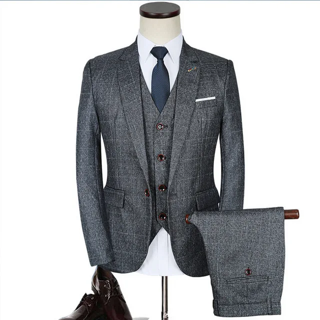 Luxury Mens Grey Suits 3 pcs Jacket+Pants+Vest Formal Dress chinese size Men Suit Set men wedding suits plaid groom tuxedos CD30
Luxury Mens Grey Suits 3 pcs Jacket+Pants+Vest Formal Dress chinese size Men Suit Set men wedding suits plaid groom tuxedos CD30