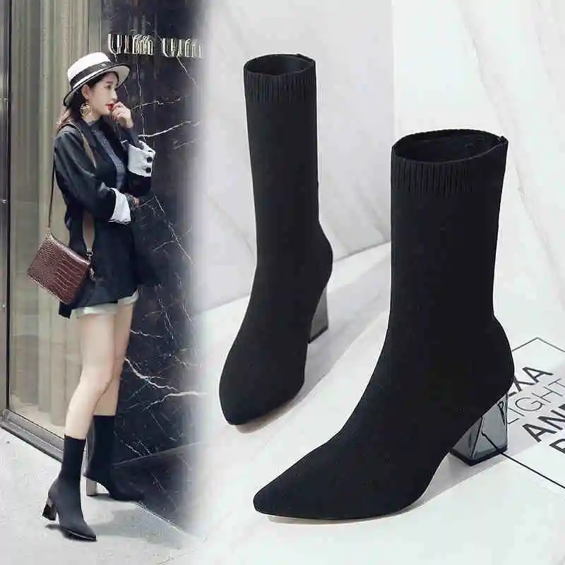 Booties female spring and autumn 2019 new thick with pointed high heels winter elastic
Booties female spring and autumn 2019 new thick with pointed high heels winter elastic