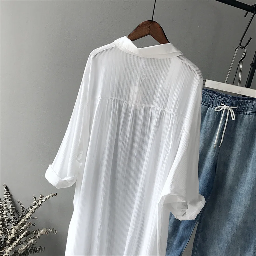 100% Cotton Casual White Long Blouse Women 2018 Spring Women Long Sleeve White Shirts Blouse High quality loose Blouse Tops (10)