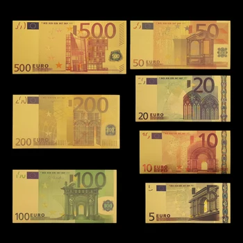 RH 7pcs/lot 5 10 20 50 100 200 500 EUR Gold Banknotes in 24K Gold Fake Paper Money for Collection Euro Banknote Sets 
RH 7pcs/lot 5 10 20 50 100 200 500 EUR Gold Banknotes in 24K Gold Fake Paper Money for Collection Euro Banknote Sets