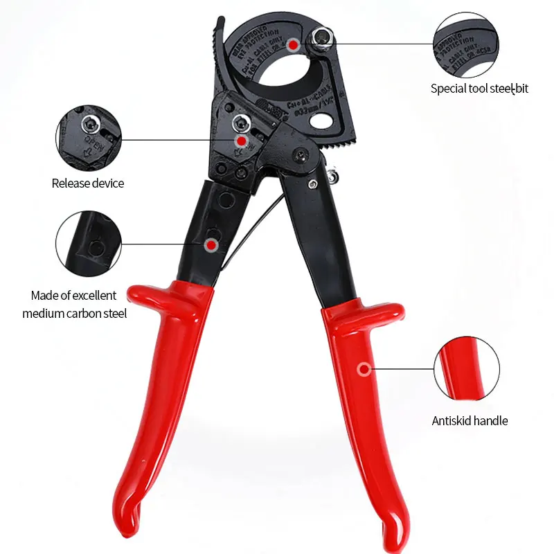260mm Labor-Saving Scissor Hand Ratchet Cable Wire Cutting Tool Ratcheting Wire Cutter for Insulated Large Cable Below WX-325
260mm Labor-Saving Scissor Hand Ratchet Cable Wire Cutting Tool Ratcheting Wire Cutter for Insulated Large Cable Below WX-325