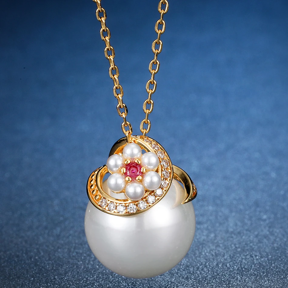 ALLNOEL Silver 925 Jewelry Real pearl Pendant Choker Necklace For Women Vingtage Designer Jewellry Red Corundum Stunning Charm (5)