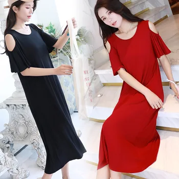 

Summer 2020 New Plum-Size Strapless Dress Loose-Fitting Modal Nightdress Gown Short-Sleeved Nightgown Casual Solid Nighties