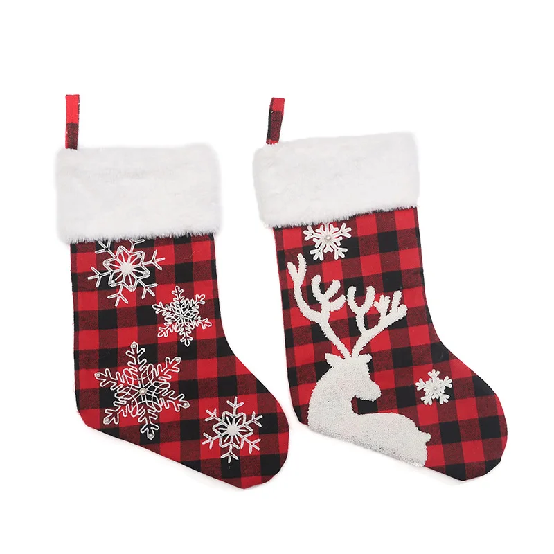 

Christmas Stockings Fabric Santa Claus Sock Gift Kids Candy Bag Snowman Deer Pocket Xmas Decoration For Christmas Tree Ornaments