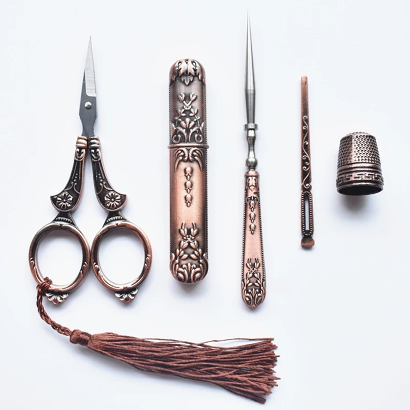 Retro Scissors Set Exquisite Vintage Scissor+Needle Storage Tube+Awl+Threader+Thimble Embroidery Tailor Scissors Sewing Supplies
Retro Scissors Set Exquisite Vintage Scissor+Needle Storage Tube+Awl+Threader+Thimble Embroidery Tailor Scissors Sewing Supplies