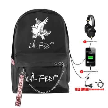 

Creative Rap Lil Peep backpack Usb Rechargeable Schoolbag Student Waterproof Canvas Travel Bag Novelty Print Teen Girls bag