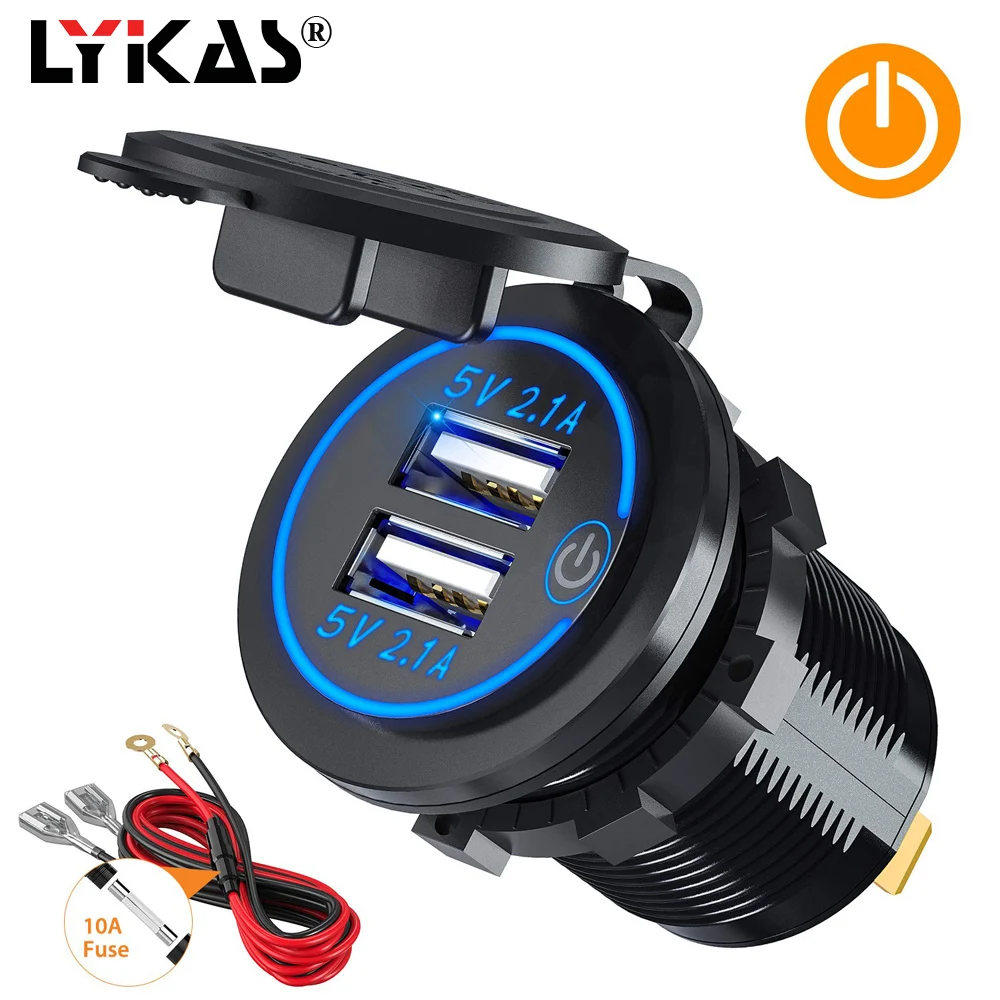 LYKAS Car USB Charger with LED Touch on Off Switch 4.2A 2 Ports for Car Motorcycle Phone Charger
LYKAS Car USB Charger with LED Touch on Off Switch 4.2A 2 Ports for Car Motorcycle Phone Charger