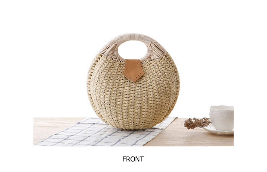 Shell-Style Round Wicker Handbag - Designer Rattan Crossbody Summer Purse 5 Hfeac2460f23d4a25b3e4eeba2ecd20c8W