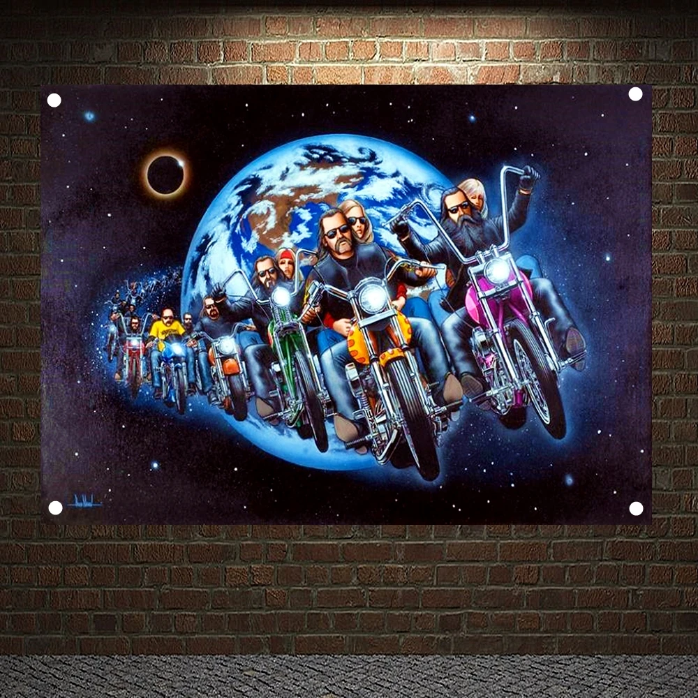 

Easy Rider Posters Banners Canvas Painting Wall Art Motorcyclist Flags Flip Chart Tapestry Mural Hanging Cloth Home Decoration