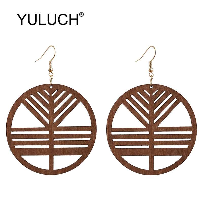 Модные круглые полые деревянные геометрические серьги YULUCH модные украшения для