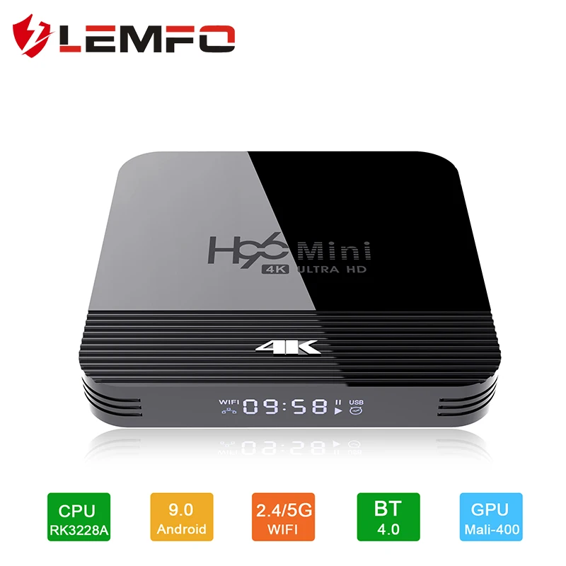 LEMFO Android 9.0 TV Box RK3328A 4K Bluetooth4.0 Wifi2.4G/5G H96 Mini H8 Netflix Youtube H.265 Decoder Android TV Box
LEMFO Android 9.0 TV Box RK3328A 4K Bluetooth4.0 Wifi2.4G/5G H96 Mini H8 Netflix Youtube H.265 Decoder Android TV Box