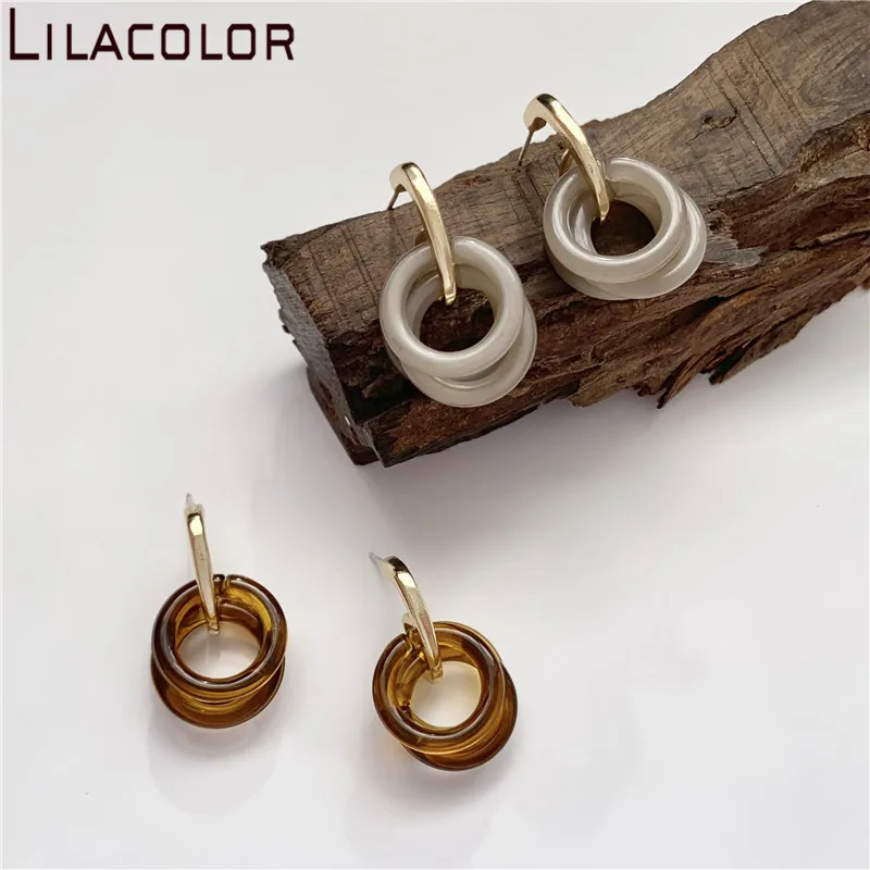 

Lilacolor Vintage Round Hollow Circle Women Drop Earrings S925 Silver Pins Resin Girls Lady Dangle Earring Ear Fashion Jewelry
