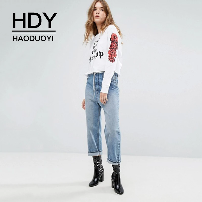 

HDY Haoduoyi Fashion New Autumn Arrivals Ladies Casual Loose Letter Printed Tops Super Comfy Long Sleeve Crewneck Sweatshirt