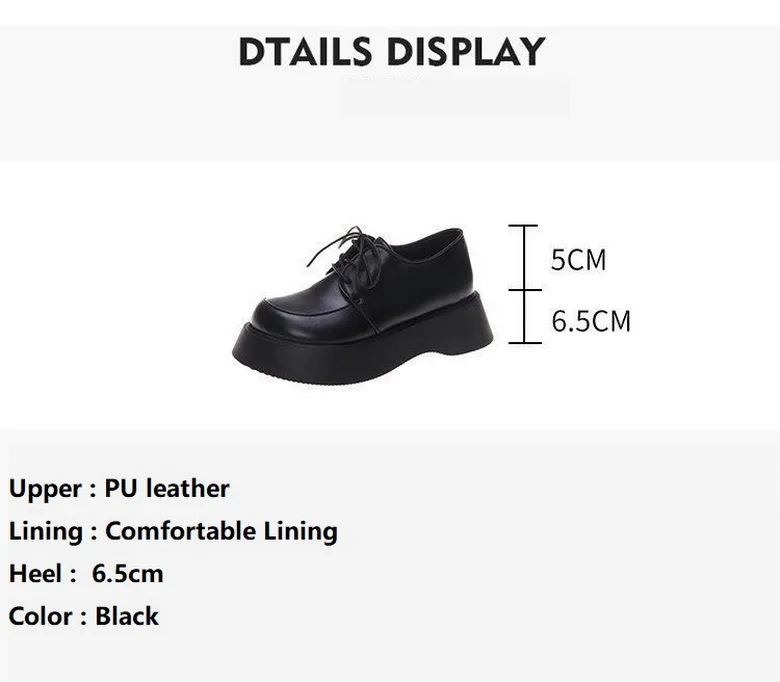 Platforms Shoes Women Bottom Heels Woman Autumn Shoes Round Big toe Shoe British Style Girls Faves Footwear Slip On Black