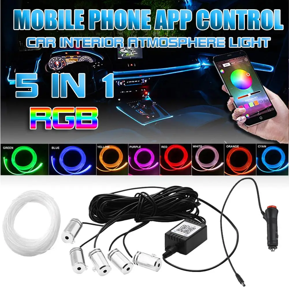 RGB LED Strips Ambient Light APP Bluetooth Control for Car Interior Atmosphere Light Lamp 8 colors DIY Music 6M Fiber Optic Band
RGB LED Strips Ambient Light APP Bluetooth Control for Car Interior Atmosphere Light Lamp 8 colors DIY Music 6M Fiber Optic Band